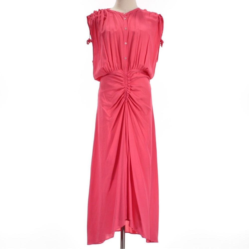 IRO Nima Sleeveless Ruched Hot Coral Dress 40 US 8 - Picture 16 of 16